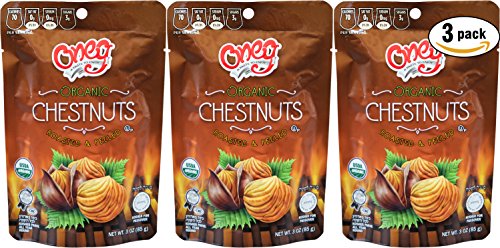 Organic Whole Chestnut-Chestnuts Roasted Peeled, Organic Roasted Chestnuts - Kosher for Passover - 3 Oz Bag (3-Pack, Total of 9 Oz)