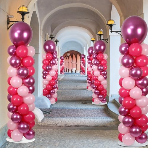 Image of 2 Sets Pink Balloon Column Stand Kit with 100 Balloons Summer Adjustable Balloon Tower Stand with Bases for Floor Pink Balloon Arch Column for 50th Birthday Wedding Engaged Back to School Party Decor