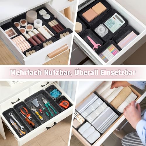 Lureon Schubladen Organizer Filz - Organizer Schublade Flexibel & Stark, Schubladenorganizer mit Filzschale für Kleiderschrank & Schreibtisch & Kommode, Ordnungssystem Schublade für Zuhause & Büro