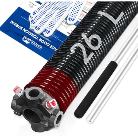 YoToolGDS Left Hand Wind（Black Cone）2" Garage Door Torsion Spring with Non-Slip Winding Bars & Gloves, High Precision Electrophoresis Black Coated, for Replacement, MIN 16,000 Cycles (0.225x2''x26'') Cover