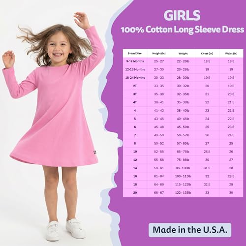 Image of City Threads Girls' 100% Cotton Long Sleeve Dress - Active Kids School, Playing, Parties - Made in USA
