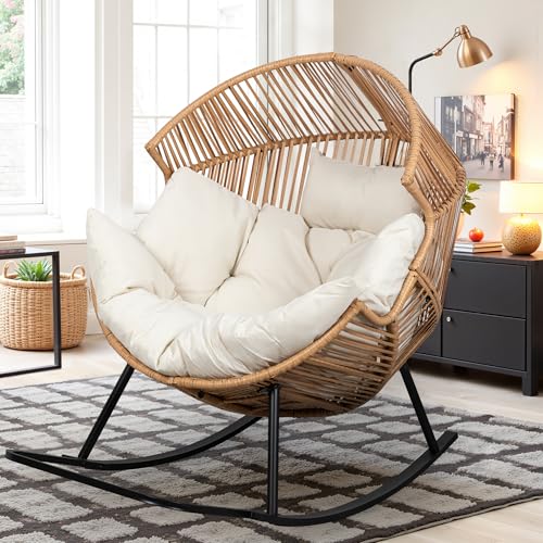 Vongrasig Wicker Rocking Egg Chair PE Rattan with Cushion,...