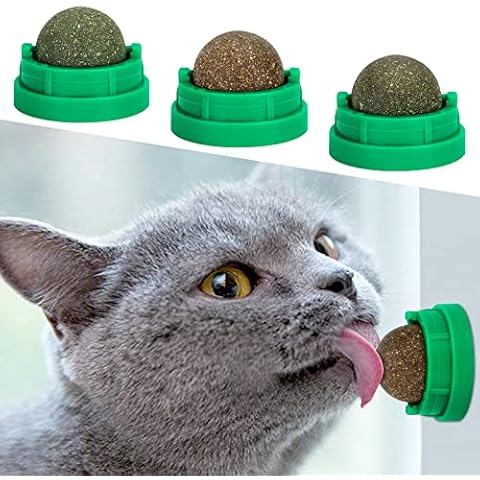 OHALEEP Catnip Ball for Cats Wall, 3 Pack Catnip Toys, Edible Kitty Toys for Cats Lick, Safe Healthy Kitten Chew Toys, Teeth Cleaning Dental Treats (Green) Cover