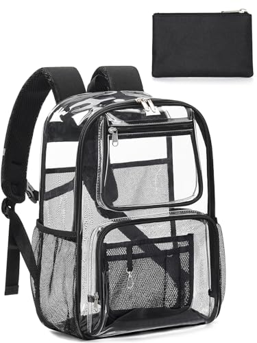 Image of Heavy Duty Clear Backpack For Kids Women Men Boys Girls, 17 Inch Large See Through Backpack, Clear Bookbag With An Extra Pouch Accessories, Transparent Bag For School College Sport Work, Black