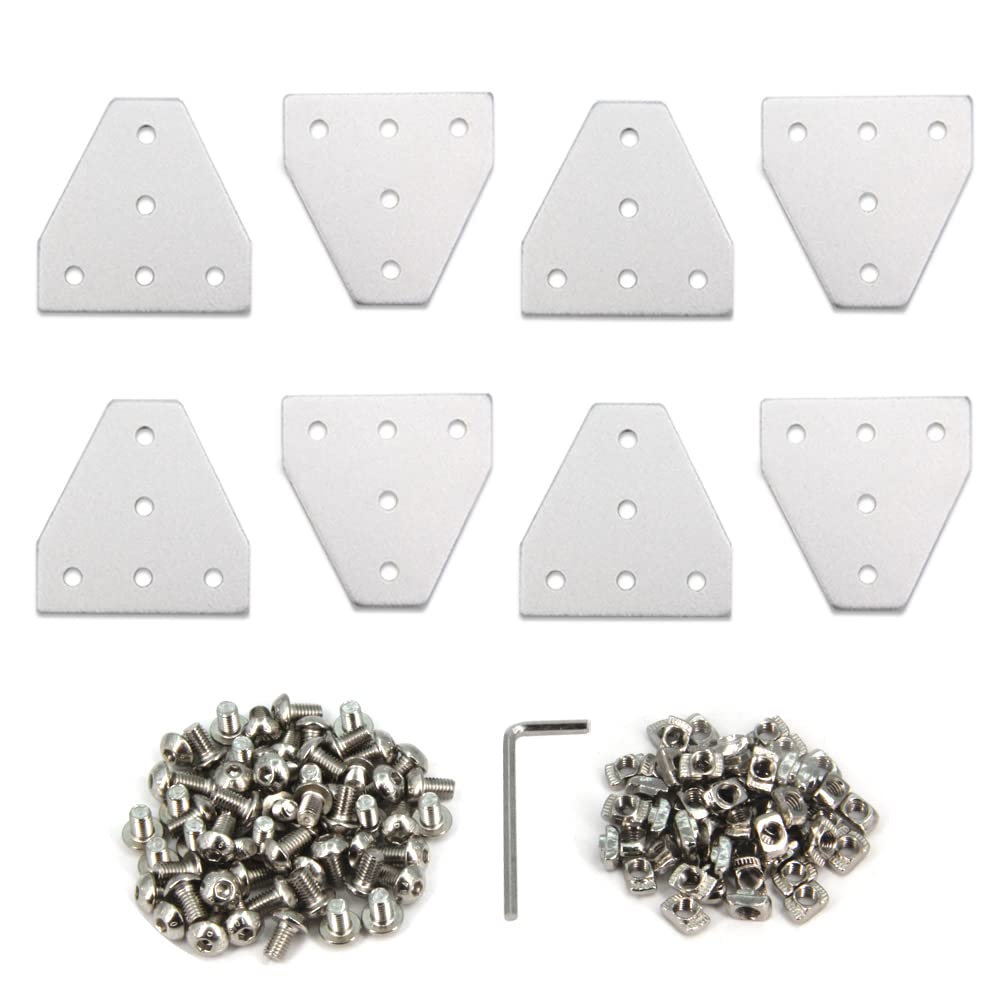 Yeebyee 2020 Corner Bracket Plate T Shape 5 Hole 90 Degree Outside Joining Plate with M5x8mm Screws and T-Nuts for 20 x 20mm Series Aluminum Extrusion Profile,8pcs/Pack (Silver-2020 T Shape)