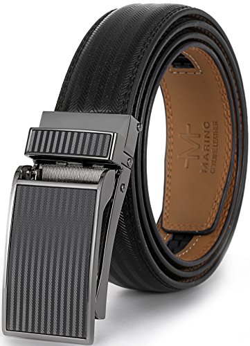 Marino Avenue Men’s Genuine Leather Ratchet Dress Belt with Linxx Buckle - Gift Box - Obsidian Sky - Black - Adjustable from 28