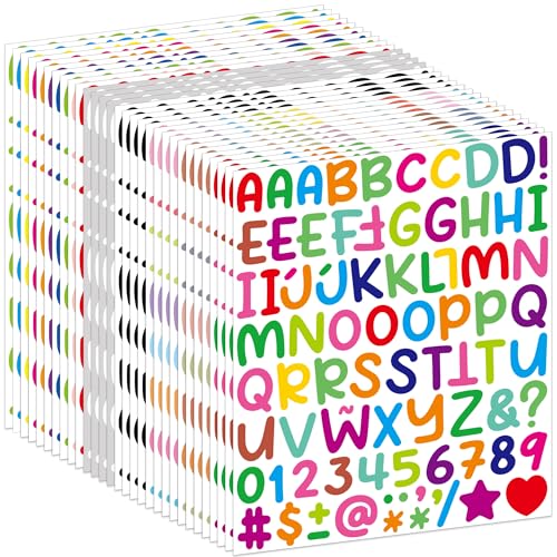 2460 Pcs Letter Stickers 30 Sheets 1 Inch Alphabet Stickers Vinyl Waterproof Self-Adhesive Number Stick on Letters for Scrapbooking Water Bottles Notebook Labels Journaling Laptop Sign DIY Crafts