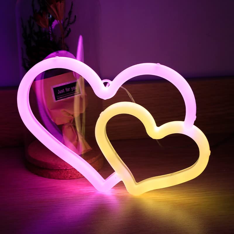 YIVIYAR Luce Neon A Forma Di Cuore Rosa 25x29 Cm - Batteria O USB Per Camera Da Letto
