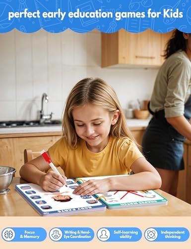 Preschool Learning Activities Educational Workbook, 62 Reusable Pages Pre Kindergarten Workbooks, Number Letter Tracing Books for Kids, Autism Learning Materials, ABC Busy Book for Kids Ages 3-7 — view 6