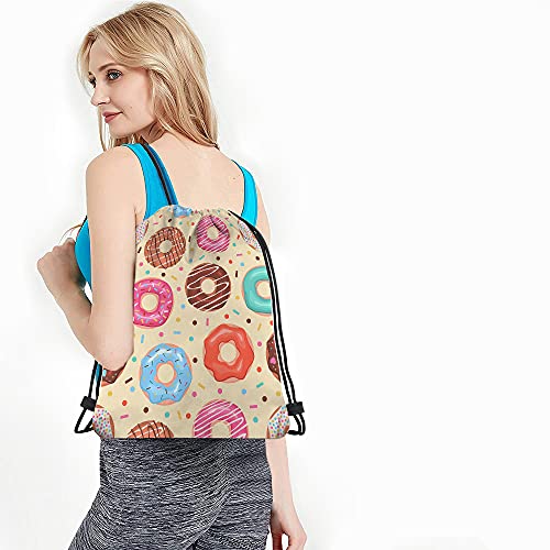 Donuts Drawstring Bags Backpack Bag Colorful Doughnuts Chocolate Blue Pink Donuts Sweet Food Dessert Sport Gym Sack Drawstring Bag String Bag Yoga Bag for Men Women4