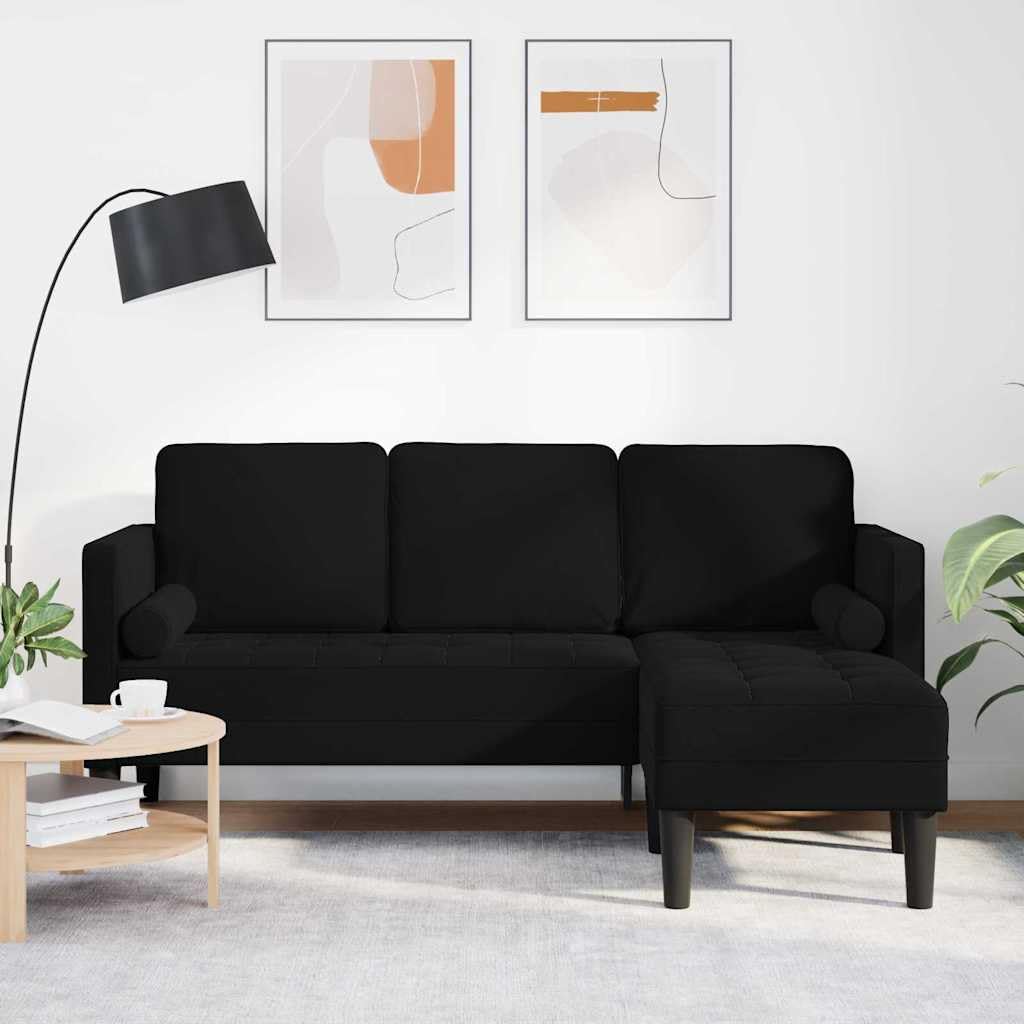 Zestaw sofy z poduszkami, czarny poliester, 173 x 131 x 67 cm, 3-osobowa sofa narożna modułowa z aksamitnymi podłokietnikami, trwały zestaw tapicerowany do salonu, salonu i pokoju