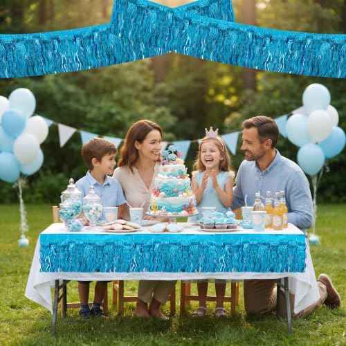 Image of BEISHIDA 3 Pack Lake Blue Wavy Foil Fringe Garland 30ft Tinsel Wall Decor