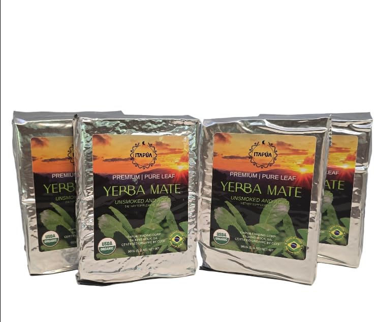 Premium Organic Yerba Mate (Smoke Free, Pure Leaf) 4 x 500g (1.1 lbs)