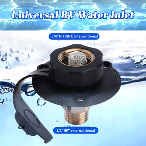 Image of BOXOB RV City Water Inlet with Brass Check Valve, Anti-Backflow 3 /4 inch NH Female to 1 /2 inch NPT Male RV Water Inlet Replacement for Camper Trailer Marine Motorhome