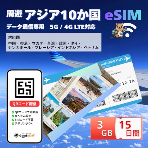 �yeSIM�z���V�A�W�A10���� �_�E�����[�h�f�[�^eSIM �����؂�v���y�C�h�^�f�[�^�ʐM/�C�O���s��C�O�o���ȂǂɍœK�I �����A���`�A�}�J�I�A��p�A�؍��A�^�C�A�V���K�|�[���A�}���[�V�A�A�C���h�l�V�A�A�x�g�i���ŗ��p�\�B (3GB/15����)