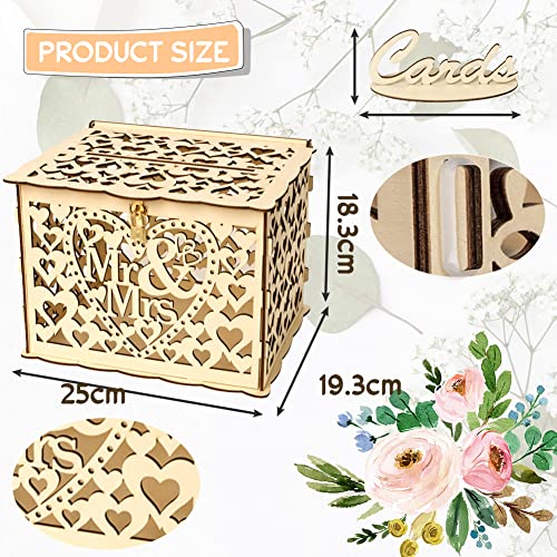 CODIRATO Wooden Card Box Vintage Event Card Box Wedding Gift Card Money Post Box with Lock for Wedding Reception Supplies - Image 2