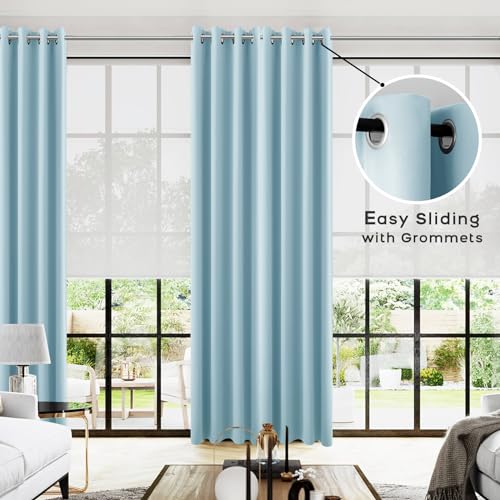 Image of Light Blue Grommet Blackout Curtains 108 Inch Length for Bedroom
