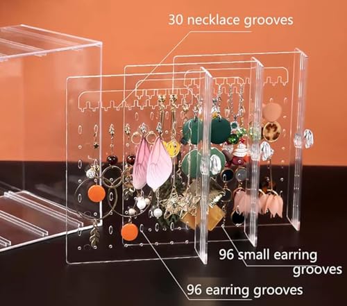 Image of SIBY Acrylic Transparent Earring Organizer | Clear Jewelry Storage Box for Earrings, Necklaces & Rings | Dustproof Jewelry Display Stand with 2 Removable Drawers (1Pc, Transparent)