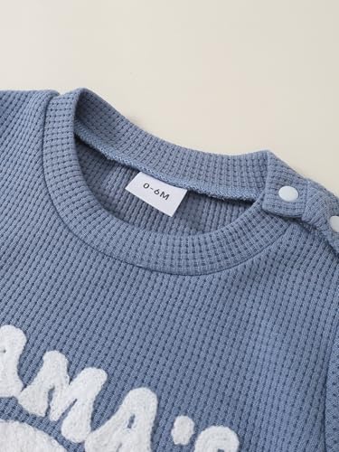 Toddler Baby Boy Fall Winter Clothes Waffle Knit Long Sleeve Sweatshirt Pants Set MAMA'S BOY Embroiderey Outfit Set - Image 5