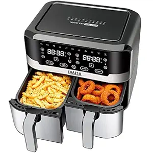 INALSA Air Fryer Nutri Fry Dual Zone-2100 W 10L with Sync Basket & Finish Features 11 Versatile Programs Touch Control & Digital Display Variable Temperature Control 2 Year Warranty Black/Silver