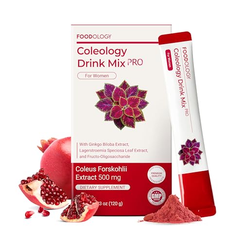 FOODOLOGY Coleology Drink Mix PRO (15days) - Daily Pomegranate Water Mix with Coleus Forskohlii Banaba Leaf FOS & Ginkgo Refreshing Wellness Drink for Body Balance