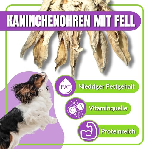 Naturbiss Hasenohren mit Fell für Hunde – 20 Stück - Barf Leckerli Hypoallergen Kausnack für Zahnpflege, Kaninchenohren 100% Natürlich - Welpen, Senioren – Trockenbarf für Hund