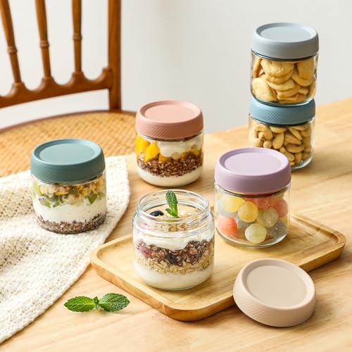 Image of NETANY 6-pack 10oz Glass jars with Airtight Lids, Overnight Oats Containers with Lids, Wide mouth Mason Salad jars, Glass Food Storage Containers for Snacks Yogurt Spice Sugar