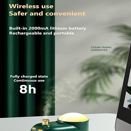 Miniatura 4 de Humidificador de aire USB de batería recargable de 2000 mAh, retro, tren de vapor, inalámbrico, nebulizador para dormitorio, oficina, sala de estar,