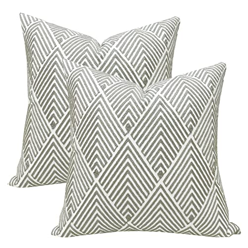 Slow Cow Embroidery Throw Pillow Covers Grey Diamonds Decor Accent Decorative Pillow Covers For Sofa And Living Room, 18X18 Inch, Set Of 2 #TOP4