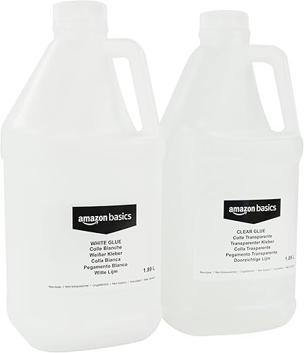 Tienda Basics Pegamento transparente de 12 galón y pegamento blanco de 12 galón, paquete de 2 pegamento combinado para limo perfecto,