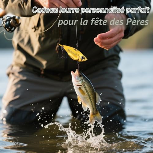 UIDMEN Leurres Métalliques Personnalisés avec Boîte en Bois | Leurre Vibrant VIB Cadeau Pêche pour Père/Mari | Gravure pour Truite, Sandre et Perche (Fête des Pères/Anniversaire) – vue 3