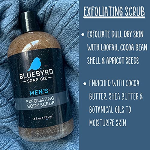 Bluebyrd Soap Co. Men’s Exfoliating Body Scrub Liquid Gel 16Oz | Mens 2-In-1 Body Wash & Scrub Exfoliating Body Cleanser | Blended With Loofah, Cocoa Bean Shells And Apricot Seed & Moisturizing Shea Butter To Fight Dryness | Gentle Mens Body Wash Scrub Exfoliating Body Cleanser Made With Natural Ingredients And 5 Skin Loving Oils And Butters(Exfoliating) #TOP3