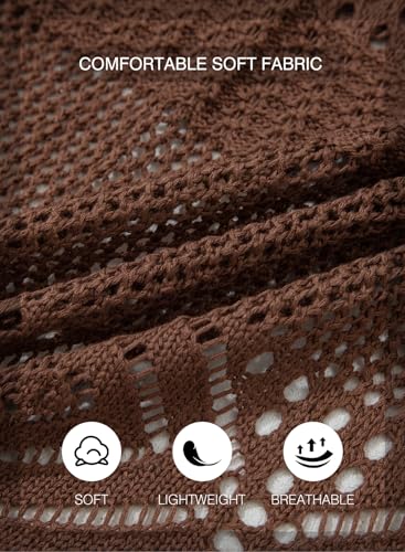 SHEWIN Cardigan Sweaters for Women Tie Front Long Sleeve Summer Cardigans for Women Lightweight Boho Cardigan Sweater Coffee XX-Large