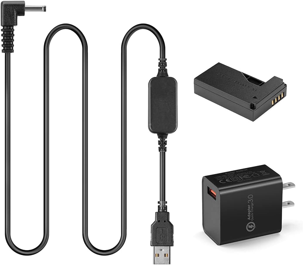 Raeisusp 5V-8.4V USB Drive Cable ACK-E15 Power Supply + DR-E15 LPE12 LP-E12 Dummy Battery DC Coupler Grip + QC3.0 USB Adapter Kit for Canon EOS 100D Rebel SL1 Kiss X7 PowerShot SX70 HS