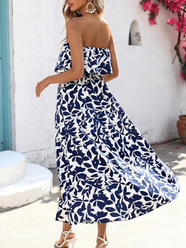 Image of Women's Ruffle Floral Maxi Summer Casual Dress Off Shoulder Wedding Guest Slit Hem Beach Prom Dresses