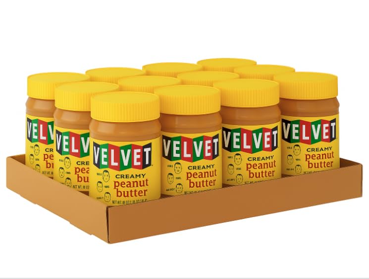 Velvet Peanut Butter, Creamy  Detroits Classic Since 1937, with Fresh, Pure, Delicious Label, Made in the USA, Gluten-Free, Packed with Roasted Peanut Chunks, Perfect for Sandwiches, Baking & Snacking (12 Jars, 18oz Each)