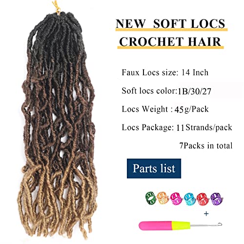Ombre Soft Locs 14 Inch Faux Locs Crochet Hair 7 Packs New Soft Locs Crochet Hair Pre Looped Curly Wave Goddess Locs Crochet Hair For Black Women Crochet Braids Synthetic Hair Extensions(14", 1B/30/27#) #TOP1