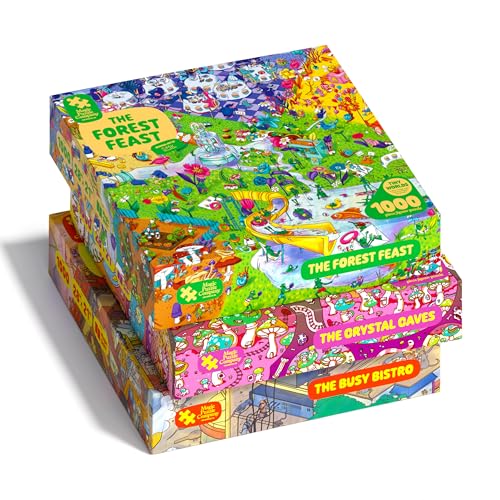 Magic Puzzles 3-Pack Series Two The Busy Bistro The Crystal Caves & The Forest Feast 1000 Piece Jigsaw Puzzles from The Magic Puzzle
