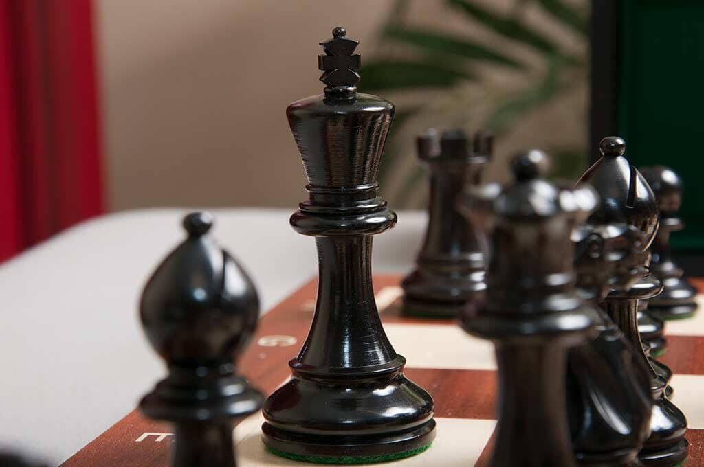 The House of Staunton The Grandmaster Chess Set, Box, and Board Combination - Ebonized Boxwood