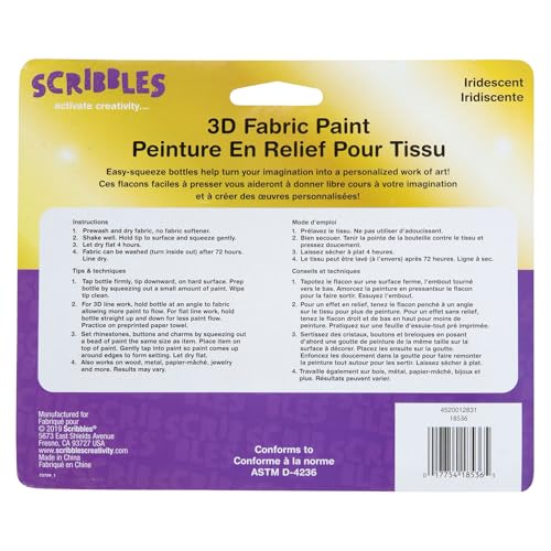 SCRIBBLES 18536 Dimensional Fabric Paint, Iridescent, 6-Pack, 1 oz - Image 2