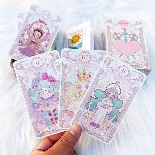 Han Yu Bowen Pastel Arcana Tarot Deck, 78 Pink Aesthetic Design Tarot Cards with Guidebook, Modern Witch Tarot for Beginners and Experienced Readers, Divination and Spiritual Growth Tool