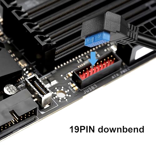 GINTOOYUN Motherboard 19/20Pin to Dual USB3.0 Cable Motherboard 19/20Pin Right Angle Female to Dual USB3.0 Female Panel Mount Cable with Two Panel Mount Screws(19Inch) (Upward bend) - Image 3