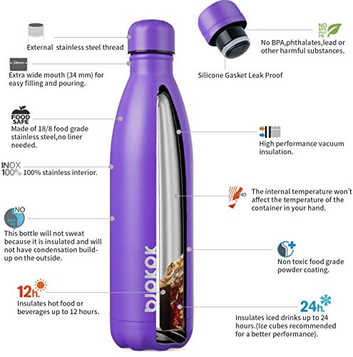 Image of BJPKPK 25 oz Insulated Water Bottle, Stainless Steel Flask, Leak Proof