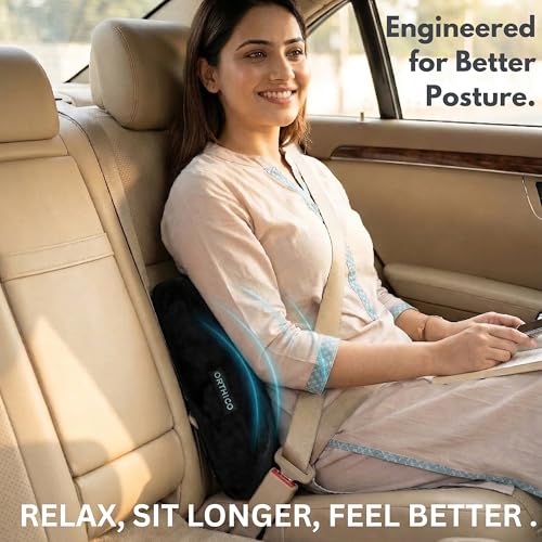 Image of Lumbar Support Back Cushion for Car Seat & Office Chair, Ergonomic Lower Back Support Pillow for Back Pain Relief, Portable Backrest Cushion for Driving, Travel, Home & Work Seating (Black)