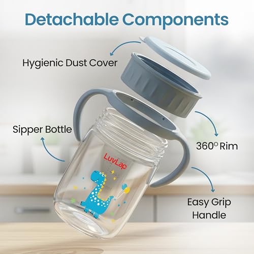 Image of LuvLap Shine 360 Soft Spout Trainer Sipper for Kids, 360ml, Leakproof & spillproof Sippy Cup for Kids, Twin Easy-Grip Handles, BPA-Free, Ergonomic Design, Dust Cover, Lightweight, 18 M+ (Blue)