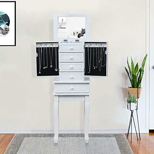HLWL Jewelry Cabinet Armoire Storage Chest Stand Box Top Storage Organizer White