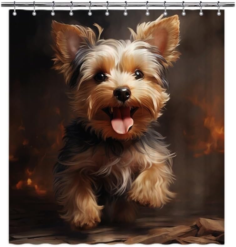 Funny Yorkshire Terrier Dog Shower Curtain for Bathroom Home Decor Dog Puppy Pet Animal Print Bath Curtains with 12 Hooks 72x80 Inch Style 4