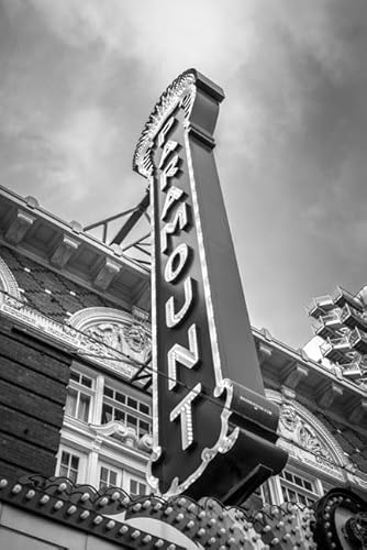 8x12 Inch Canvas Print: Austin Wall Art, Paramount Theatre, Theater Marquee Sign Picture, Black and White Photo, Texas Home Decor, Vertical Portrait Print Artwork, Bedroom Decoration