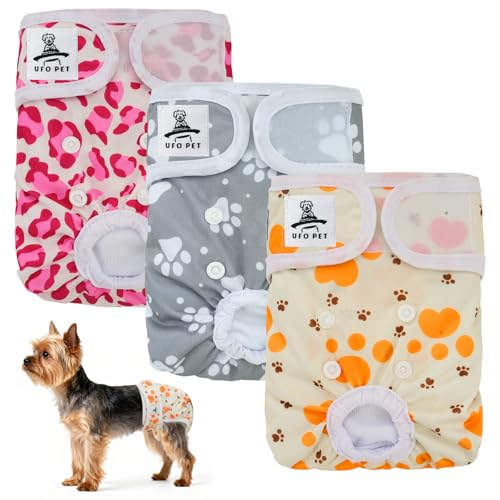 UFO PET Pañales Perro Hembra Lavables XS (3 Piezas), Pañales para Perros Hembra Reutilizables y Altamente Absorbentes, Pañal Perro Hembra con Botones Ajustables