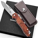 Wolfgangs CORVUS Zweihandmesser Klappmesser aus feinstem D2 Stahl und Ebenholz-Griff - Legale mitführbares Taschenmesser Klappmesser - Outdoor Survival Messer - Klappmesser Outdoor + Leder Holster